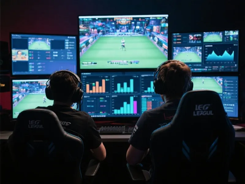 Analysts reviewing match data